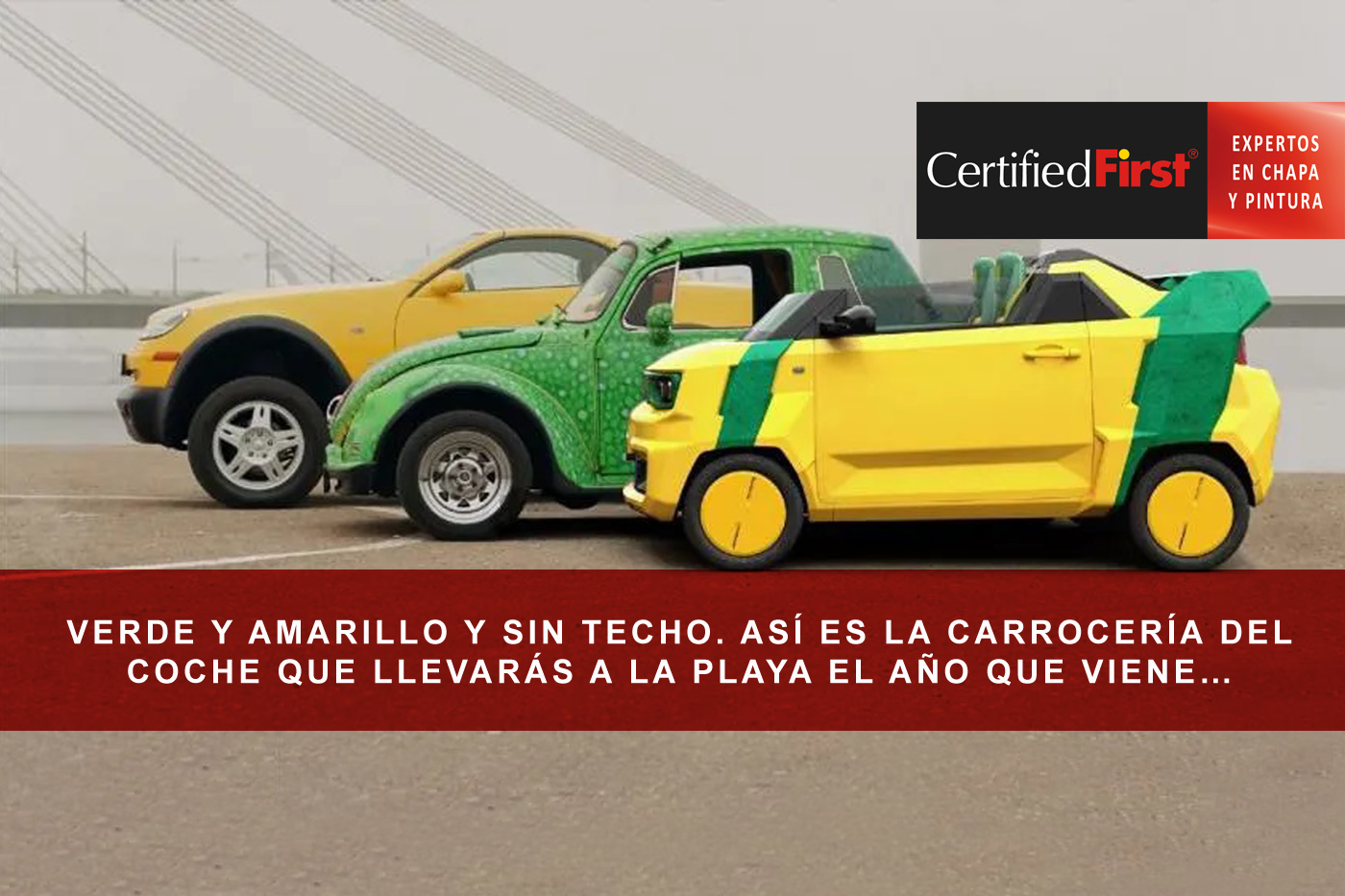 Verde y amarillo y sin techo. así es la carrocería del coche que llevarás a la playa el año que viene…